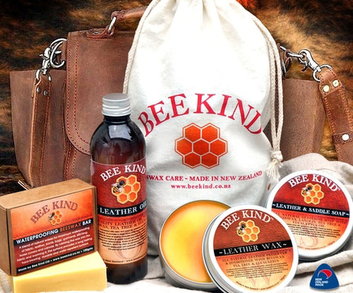 Beeswax leather care soap, oil, wax